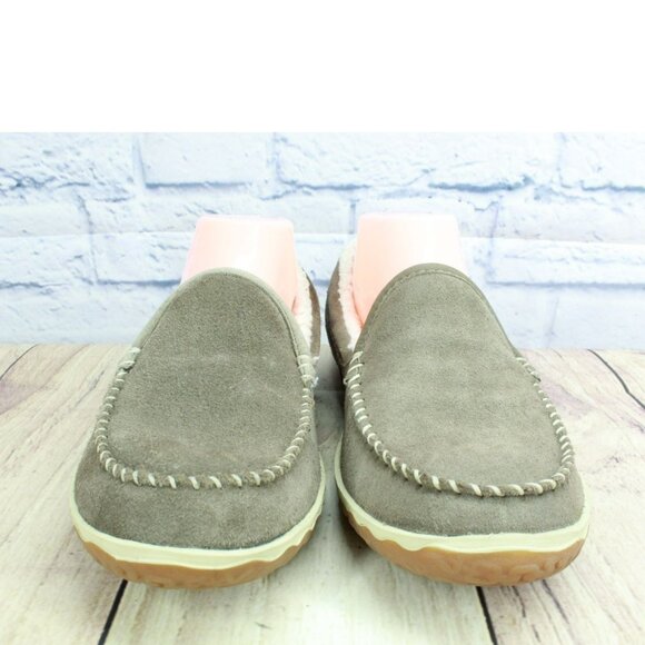 LL Bean Cement Suede Slip On Fleece Lined Mountain Moccasin Slippers Size 8 M - Picture 4 of 9
